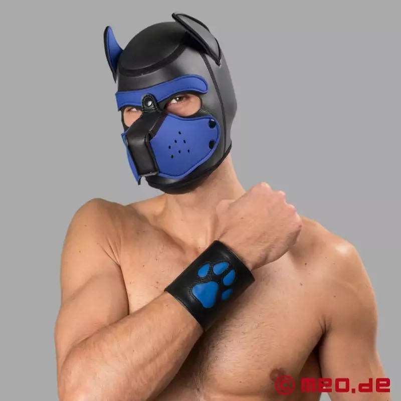 Manchette Puppy en cuir avec pattes – noir/bleu