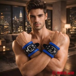 Menottes de bondage en cuir noir bleu