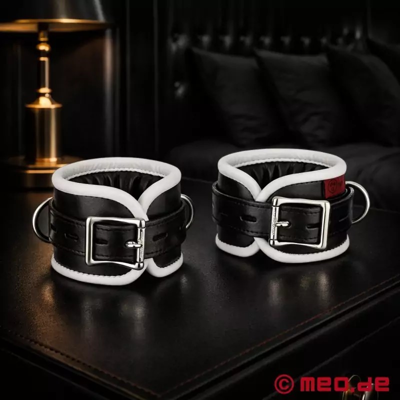 Menottes chevilles en cuir, noir / blanc  - AMSTERDAM