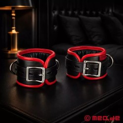 Menottes chevilles en cuir, noir / rouge - AMSTERDAM