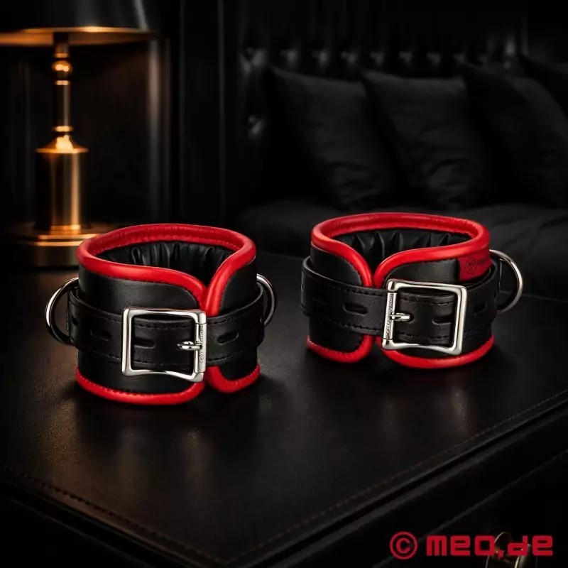 Menottes chevilles en cuir, noir / rouge - AMSTERDAM