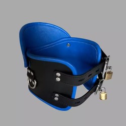 Collier postural BDSM en cuir – noir/bleu