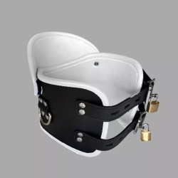 Collier postural BDSM en cuir – noir/blanc