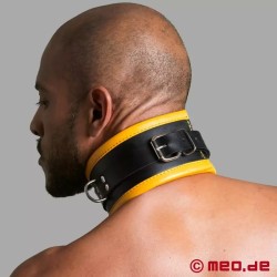 Collier de bondage en cuir noir / jaune