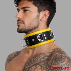 Collier de bondage en cuir noir / jaune