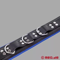 Collier de bondage en cuir noir / bleu