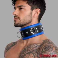 Collier de bondage en cuir noir / bleu