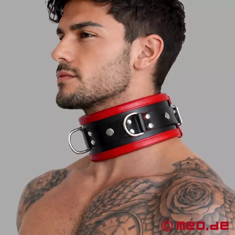 Collier de bondage en cuir noir / rouge