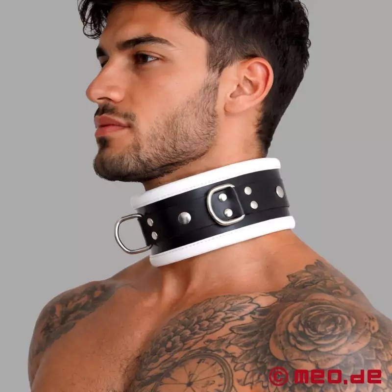 Collier de bondage en cuir noir / blanc