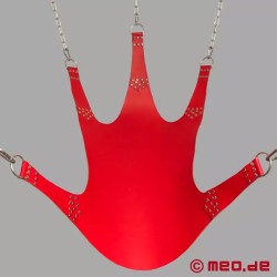 Sling de fisting rouge en cuir avec une suspension à 5 points