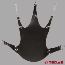 Sling de fisting noir en cuir avec une suspension à 5 points