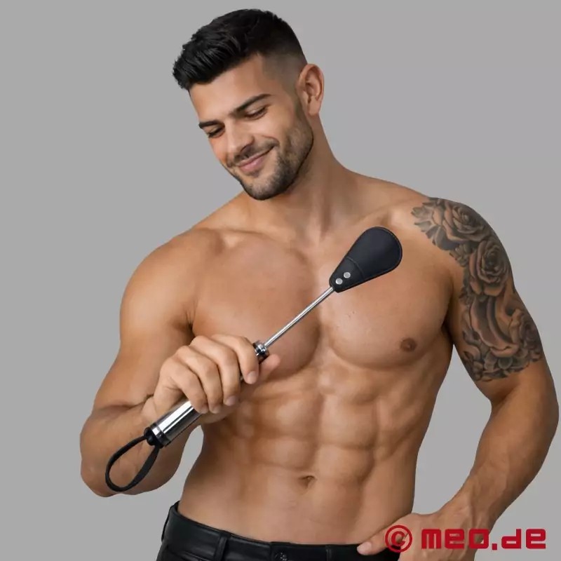 Cravache courte BDSM en acier inoxydable et cuir - HurtMe