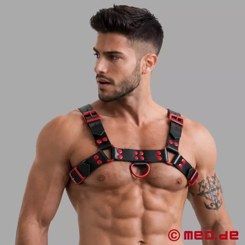 Harnais en cuir - Fetish Gear - Noir Rouge