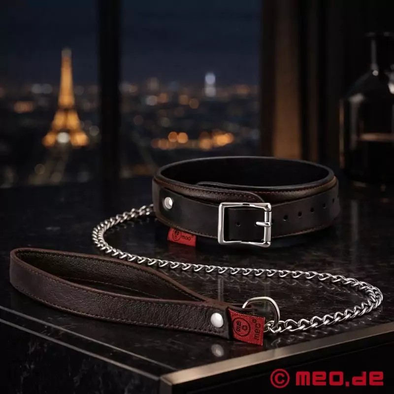 Collier BDSM en cuir de chèvre avec laisse Faubourg
