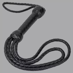 The Disciplinarian - Fouet à double boucle en cuir noir