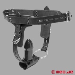 Harnais BDSM pour gode et plug anal - cuir premium