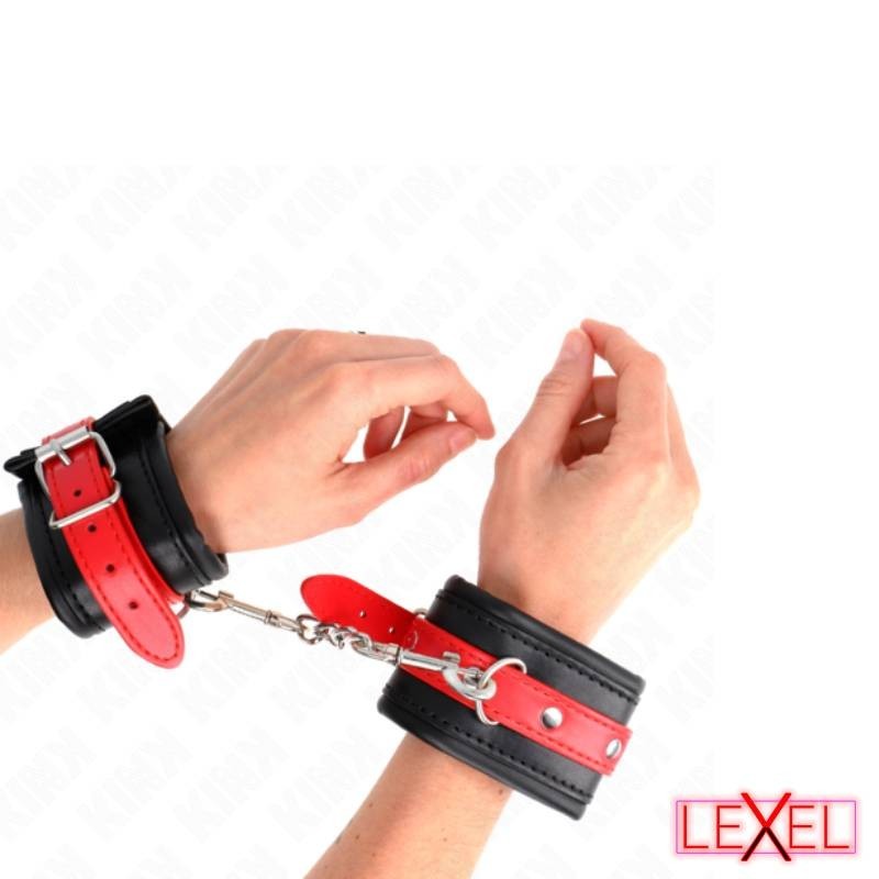Bracelets cuir noir avec bande rouge