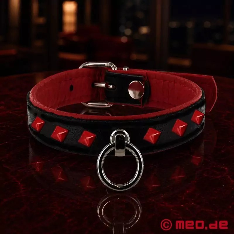 Collier bondage en cuir avec clous noir rouge SilverStud de Meo