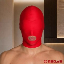 Masque BDSM rouge - masque en spandex avec ouverture de la bouche