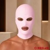 Masque rose en spandex avec des ouvertures pour la bouche et les yeux