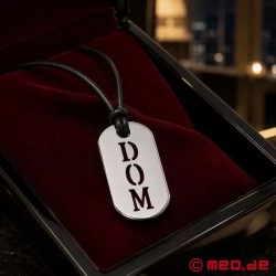 Kink Fetish Tag™ DOM - Collier en cuir avec pendentif en acier inoxydable