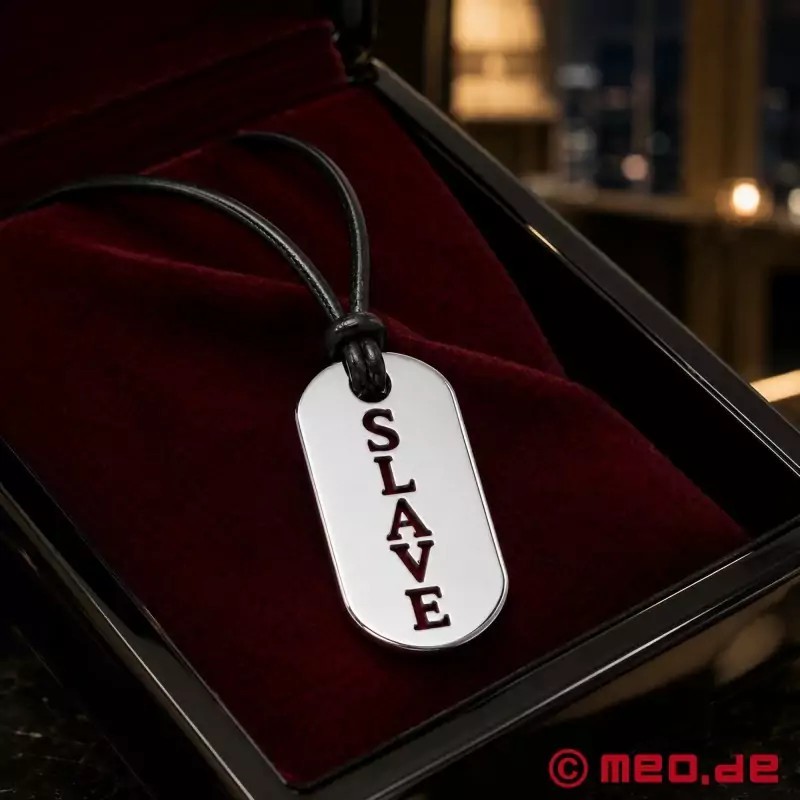 Collier SLAVE en cuir avec pendentif en acier Kink Fetish Tag
