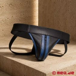 Jockstrap en cuir noir / bleu