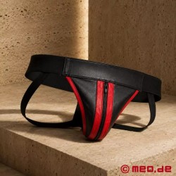 Jockstrap en cuir noir / rouge