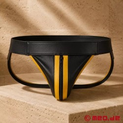 Jockstrap en cuir noir / jaune