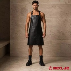 Tablier BDSM en cuir véritable noir MEO