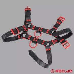 Harnais en cuir - Fetish Gear - Noir Rouge
