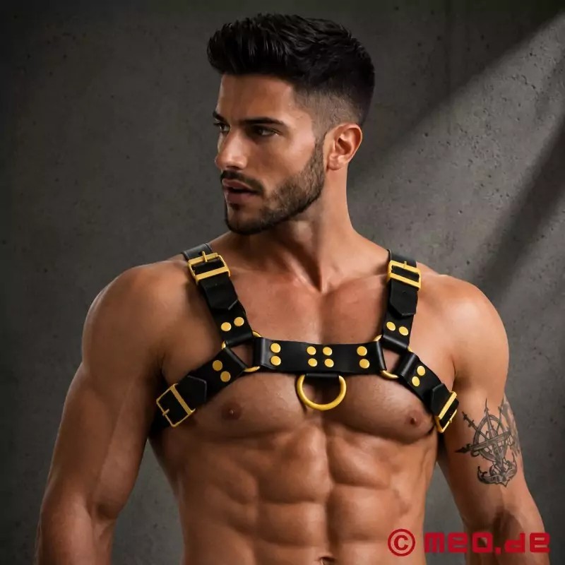 Harnais en cuir - Fetish Gear - Noir Jaune