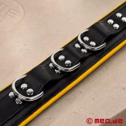 Collier de bondage en cuir noir / jaune