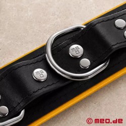Collier de bondage en cuir noir / jaune