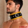 Collier de bondage en cuir noir / jaune