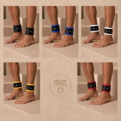 Menottes chevilles en cuir, rembourrées - noir / bleu