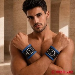 Menottes de bondage en cuir noir bleu
