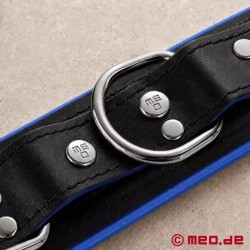 Collier de bondage en cuir noir / bleu