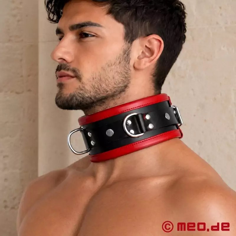 Collier de bondage en cuir noir / rouge